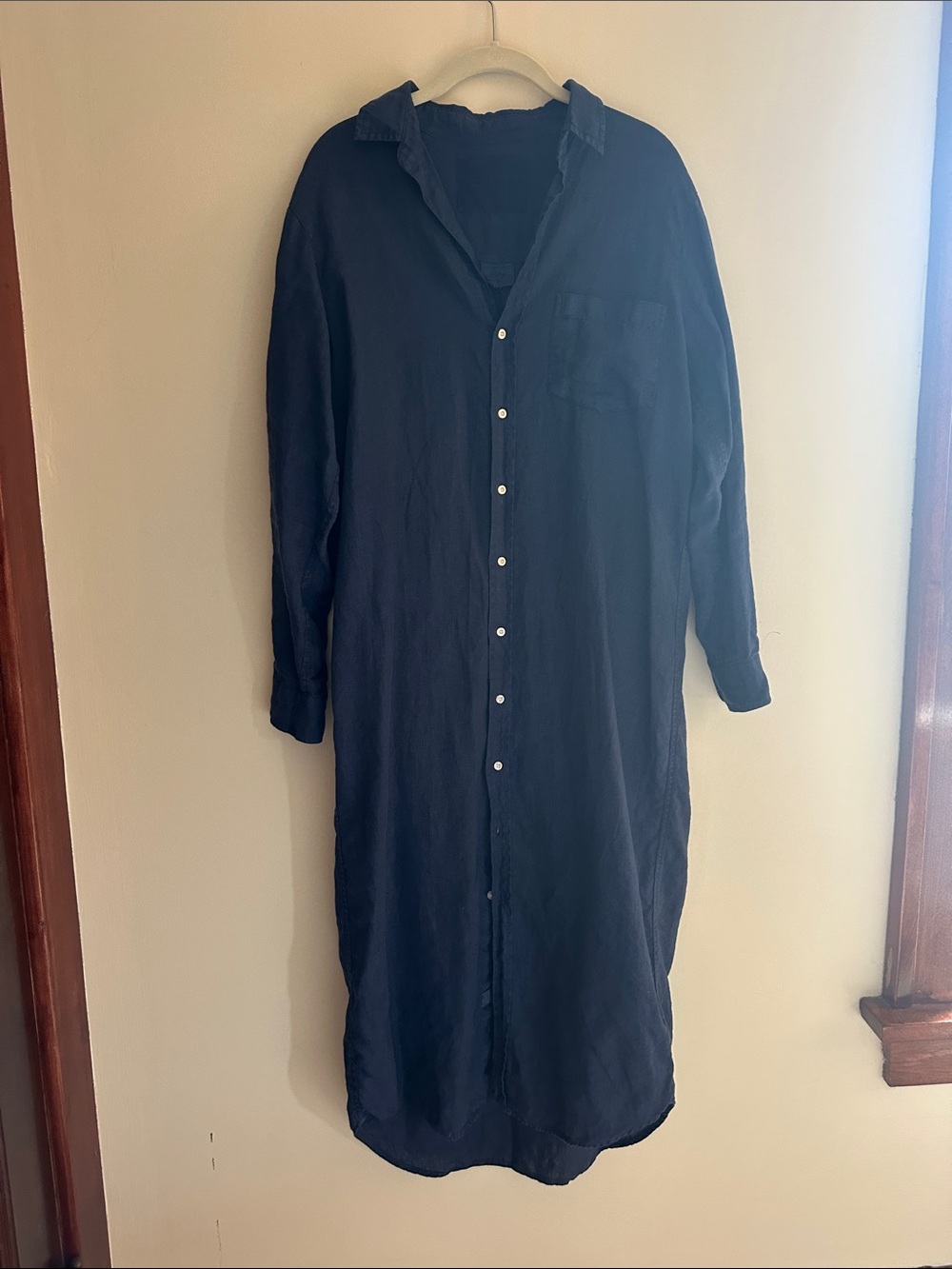 Frank & Eileen Rory Maxi Shirtdress in Navy Washed Linen